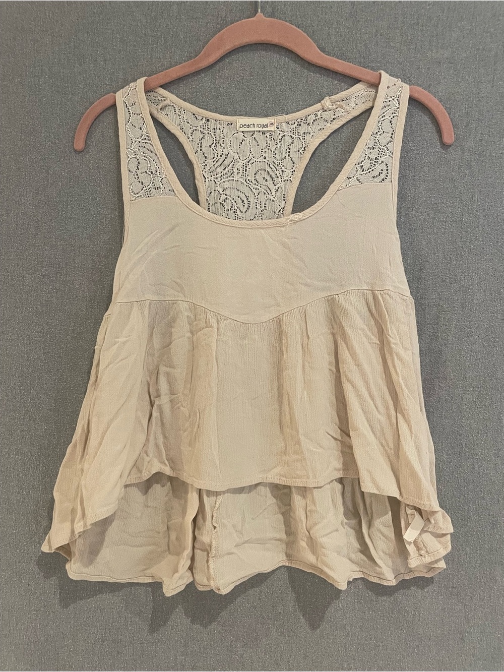 Peach Royal Cream Lace-Back Layered Tank